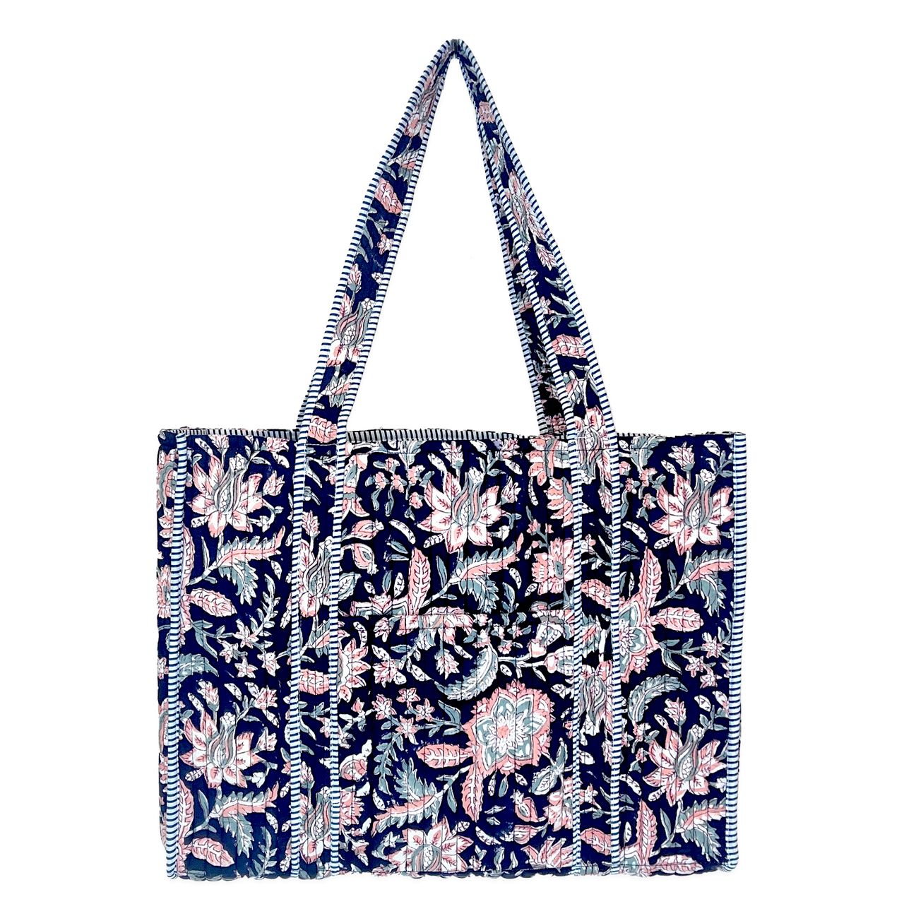 Quilted Tote bag with travel pouch – Bright Dahlias