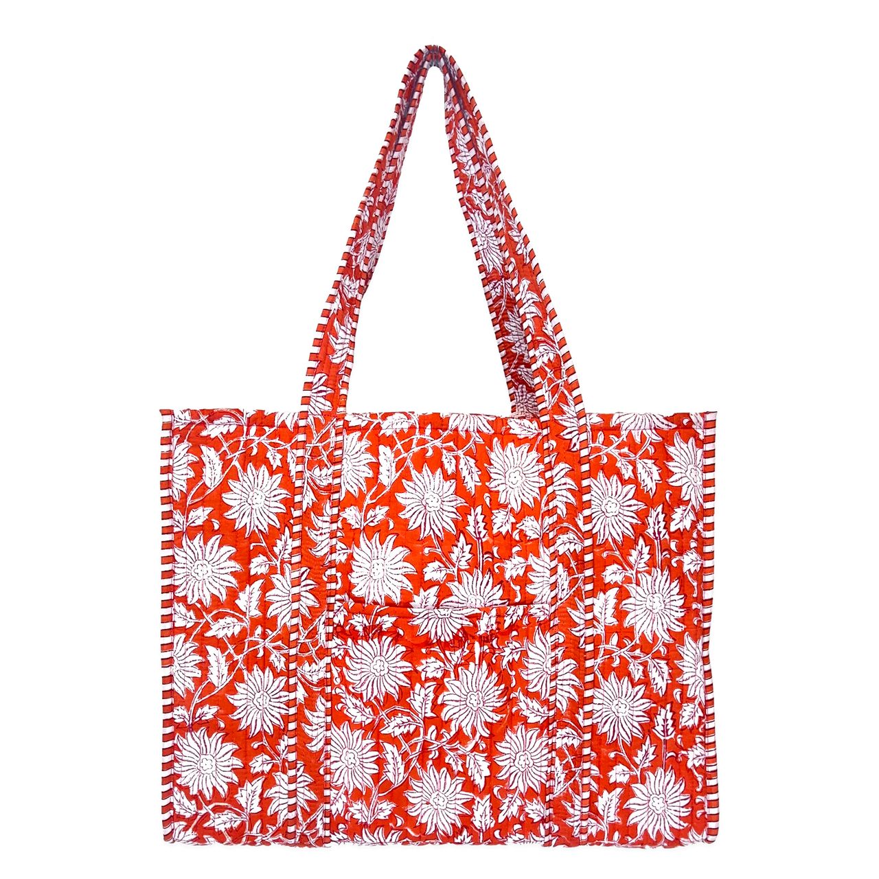Quilted Tote bag with travel pouch – Bright Dahlias