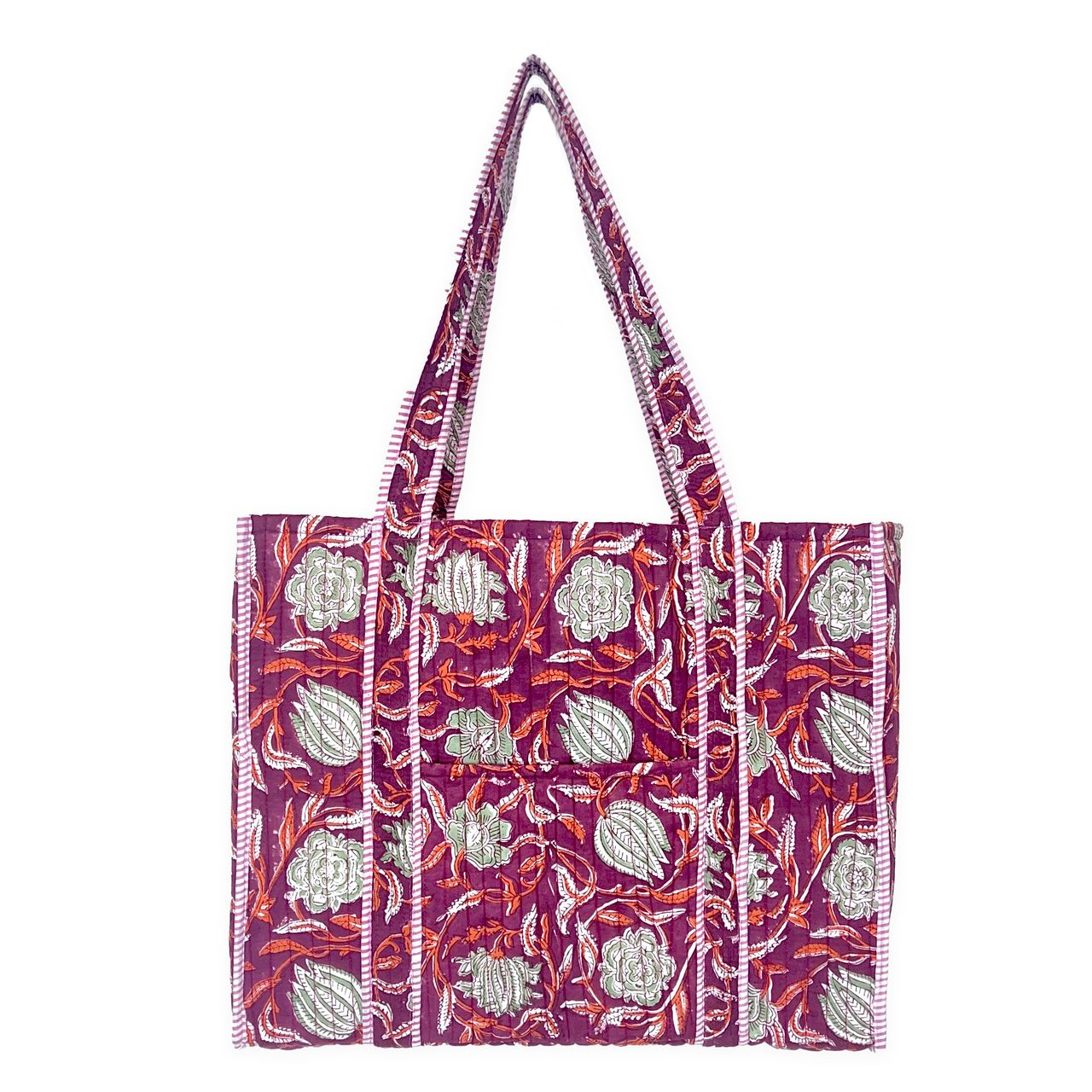 Quilted Tote bag with travel pouch – Bright Dahlias