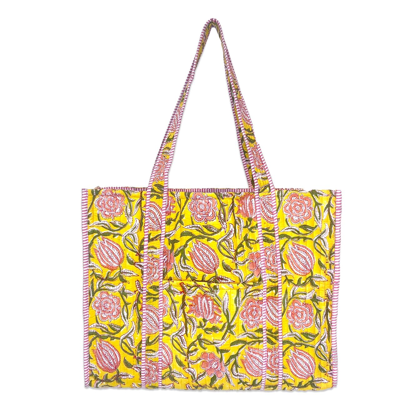 Quilted Tote bag with travel pouch – Bright Dahlias