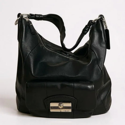 Coach Kristin Black Leather Hobo Shoulder Bag Dual Strap