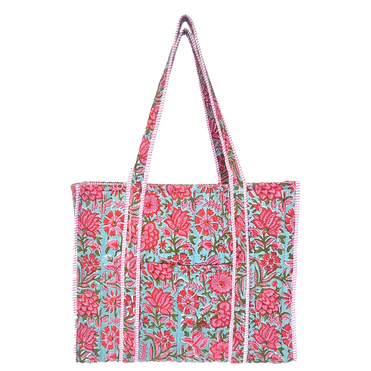 Quilted Tote bag with travel pouch – Bright Dahlias